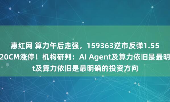 惠红网 算力午后走强，159363逆市反弹1.55%，星宸科技20CM涨停！机构研判：AI Agent及算力依旧是最明确的投资方向