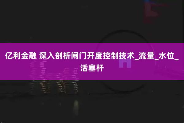 亿利金融 深入剖析闸门开度控制技术_流量_水位_活塞杆